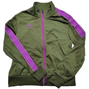 UMBRO Women Large Green + Purple Sleeve Stripe Full Zip Track Jacket NEW READ